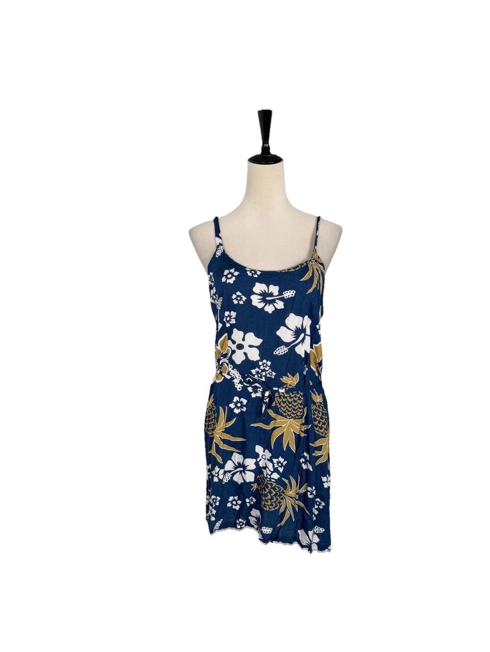 Mango Moon Rayon Hawaiian Mini Dress Blue Floral Sleeveless Size Women’s Large